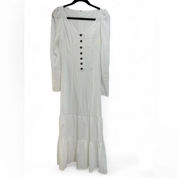 NEW Western Vintage | S, M | Sexy White Effortless Flowy Ruffle Maxi Ankle Dress - Picture 2 of 10